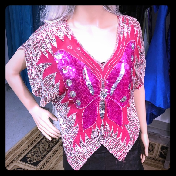 Vintage Tops - Vintage Sequin butterfly top